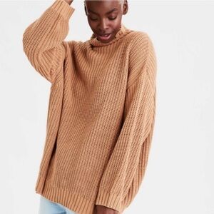 American Eagle Outfitters Mock Neck Tan Sweater Size XS/S oversized comfy